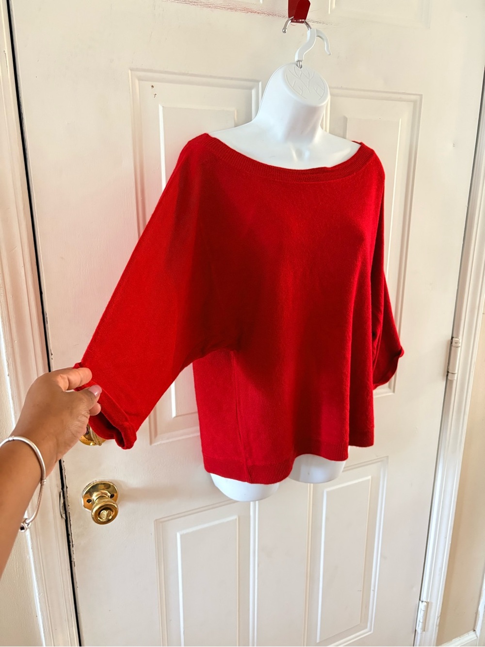 Soho Red Off-the-Shoulder Boatneck Sweater